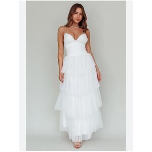 Selfie Leslie Nightingale Tiered Mesh Maxi Wedding Dress White Womens Size M NWT
